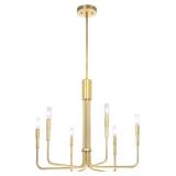 XiNBEi Lighting Chandeliers, Brass Chandelier with LED Bulb, Modern Pendant Lighting for Living & Dining Room XB-C1213-6-SB