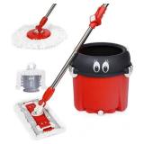 Floor Mop and Bucket Set, HoMettler 2 in 1 Spinning Mop for Cleaning, Square and Round Mop Head for Hardwood, Laminate, Tile, Hands Free Mop with Washable Microfiber Pad, Single Bucket for Wet & Dry