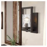 Odeums Indoor Wall Lights, Indoor Wall Sconces, 1-Light Interior Wall Mount Light Fixture, Oil Rubbed Bronze Finish with Clear Hammered Glass