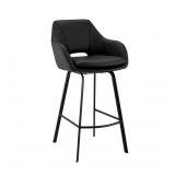 Armen Living Aura Black Bar Height Upholstered Swivel Bar Stool