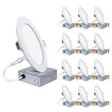 hykolity 12 Pack 6 Inch LED Recessed Lighting W/ Junction Box, CRI90, 14W=100W, 1100lm, 5000K Daylight White, Dimmable Ultra-Thin LED Downlight, Canless LED Recessed Ceiling Light