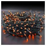 Twinkle Star 66ft 200 LED Halloween String Lights UL Safe Certified Outdoor Fairy Lights Plug in, Expandable Green Wire Clear Bulbs Mini Lights 8 Modes, Christmas Wedding Party Decoration, Orange
