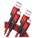 USB Type C Cable 3A Fast Charging [2-Pack 6.6ft], JSAUX USB-A to USB-C Charge Braided Cord Compatible with Samsung Galaxy S10 S9 S8 S20 Plus A51 A11,Note 10 9 8, PS5 Controller, USB C Charger-Red