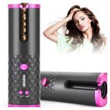 Hair Curler, Wireless Automatic Curling Iron Portable Ceramic Barrel Hair Curling Wand with LCD Display 6 Adjustable Temperature Rechargeable Cordless Auto Curler
