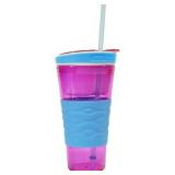 Snackeez Travel Snack & Drink Cup with Straw, Pink, Large (Pack of 1)