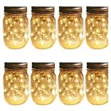 Solar Mason Jar Hanging Lights, 8 Pack 30 LEDs(Jar & Hangers Included) String Fairy Lights Glass Solar Laterns Table Lights,Great Outdoor Lamp DÃ©cor for Patio Garden Yard Deck Floor and Lawn