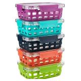 Ello Duraglass Glass Food Storage Meal Prep Containers - Glass Food Storage Meal Prep Bowls with Silicone Sleeve and Airtight Lids, 10 Piece 5 Pack, Fruit Salad, 3.4 Cups