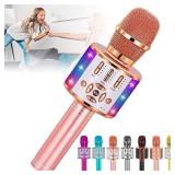 Amazmic Kids Karaoke Microphone Machine Toy Bluetooth Microphone Portable Wireless Karaoke Machine Handheld with LED Lights, Gift for Children Adults Birthday Party, Home KTV(Rose Gold)