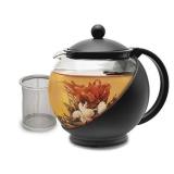 Primula Half Moon Teapot with Removable Infuser, Borosilicate Glass Tea Maker, Stainless Steel Filter, Dishwasher Safe, 40-Ounce, Black