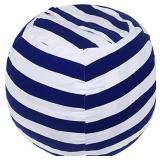 24" Stuffed Animal Storage Beanbag Cover for Kids Room DIY Toddler Bean Bag Chair Covers Only for Plush Toys, Blue White Stripes