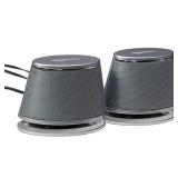 Amazon Basics USB Plug-n-Play Computer Speakers for PC or Laptop - 1 Pair (2 Speakers), Silver with Blue LED Light