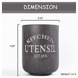 Kitchen Utensil Holder 6.9"/3.7 lb Large Farmhouse Utensil Crock for Countertop Resin Country Tool Utensil Storage Jar Caddy Organizer Kitchen Decor Housewarming Gift , Stable & No Wobbling, Gray