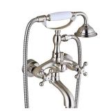 Votamuta Stainless Steel 6 Inch Two Handle Bathroom Bathtub Shower Faucet Wall Mounted Tub Mixer Tap with Hand Spray,Brushed Nickel
