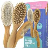OCCObaby 3-Piece Wooden Baby Hair Brush and Comb Set for Newborns and Toddlers | Natural Soft Goat Bristles for Cradle Cap | Wood Bristles Baby Brush for Massage | Perfect for Baby Registry