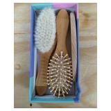 OCCObaby 3-Piece Wooden Baby Hair Brush and Comb Set for Newborns and Toddlers | Natural Soft Goat Bristles for Cradle Cap | Wood Bristles Baby Brush for Massage | Perfect for Baby Registry