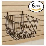 Econoco - Black Multi-Fit 12â Deep Wire Basket for Slatwall, Pegboard or Gridwall (Set of 6) Metal Semi-Gloss Basket, Black