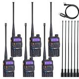 TIDRADIO UV-5R Ham Radio Handheld Walkie Talkie with TD-771 Antenna and Programming Cable (A Set of 6 Pack)