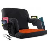 Uekars Heated Stadium Bleacher Seat, Portable Stadium Chairs for Bleachers with Back Support, 4 Pockets, Adjustable Arms,5 Reclining Positions Thick Cushion Heated Seats- USB Power Bank Not Included