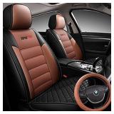 SuperVibe Auto Faux Leather Front Car Seat Covers Universal Fit for F150 Silverado Sierra Equinox Fusion Elantra Sonata CRV Accord Rogue Jeep Wrangler Renegade Civic Fit,Brown