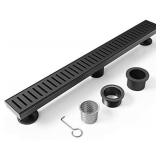 WEBANG 36 Inch Rectangular Linear Shower Floor Drain with Accessories,Capsule Pattern Grate Removable,Food-Grade SUS 304 Stainless Steel,Watermark&CUPC Certified,Matte Black