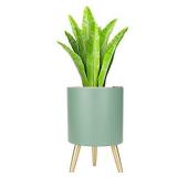 MUDEELA Planter Pot with Stand, 7.5 inches Plant Pot with Self Watering & Drainage System, Indoor Outdoor Plant Pot with Legs, Flower Planter with Water Shortage Alarm, Green