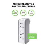 Belkin Wall Mount Surge Protector - 3 AC Multi Outlets & 2 USB Ports - Flat Rotating Plug Splitter - Wall Outlet Extender for Home, Office, Travel, Computer Desktop & Charging Brick - 918 Joules