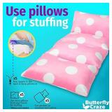 Butterfly Craze Pillow Bed Floor Lounger Cover - Perfect for Pillow Recliners & Kid Beds for Reading Playing Games or at a Sleepover or Slumber Party - Light Pink Polka Dot, Queen