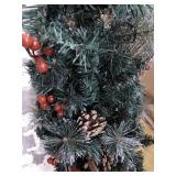 3 FT Christmas Tree, Pre-Lit Crestwood Spruce Entrance Tree with 100 LEDs Fairy Lights, Pine Cones, Red Berries in Gold Urn Base for Front Door, Porch, Entryway Xmas Home Decorations, 1 Pack