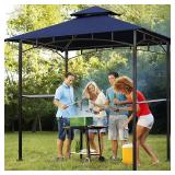 Grill Gazebo Outdoor Patio Backyard BBQ Grill Shelter Double Tiered Soft Canopy Top with Steel Frame and Bar Counters, Navy