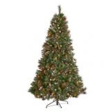 7-ft Spruce Pre-Lit or Unlit Artificial Christmas Tree with Glitter Branches, Red Berries & Pinecones by Christopher Knight Home- Retail:$249.99
