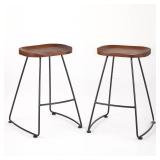 TMS Chapman 24" Scoop Seat Stool (Set of 2), Walnut and Black
