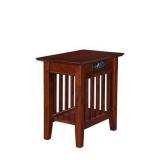 Mission Collection AH13214 22" Chair Side Table with 2 Power Outlets USB Charging Ports Bottom Shelf Slatted Panels Rectangular Shape and