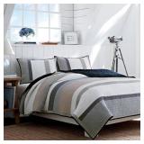 Nautica Tideway Neutral Stripe Cotton Reversible Quilt