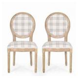 Set Of 2 Gray Plaid Dining Chairs