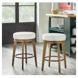 Angelo Home 24 Inch Linden Stool, White And Gold, Set Of 2