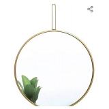 FUIN 24" Round Metal Hanging Wall Mirror with Handle, Gold for Bathroom, Bedroom, Entryway
