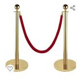 Gold Stanchions Posts,5FT Red Velvet Rope Crowd Control Barrier,Ideal for Party,Museums,Wedding 2PCS Damage See Pictures