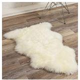 Natural Milan Thick and Lush 2.5 inch Pile Anti-Skid Backing Hypo-Allergenic Premium Quality Luxury New Zealand Shearling 2 x 3 ft Sheepskin Area Rug Throw Single Pelt, Ivory