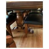 Wood dining table 78 X 48 with 8 leather and wood chairs and 24 inch leaf and table protector pads (matches lot 1001)