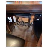 Wood dining table 78 X 48 with 8 leather and wood chairs and 24 inch leaf and table protector pads (matches lot 1001)