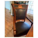 Wood dining table 78 X 48 with 8 leather and wood chairs and 24 inch leaf and table protector pads (matches lot 1001)