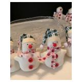 Glass Christmas platter with snowman napkin rings