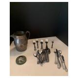 Sheffield pitcher and misc flatware