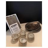 Silver plate serving dishes, coasters and silver lightning electrolytic plate