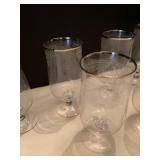 Crystal water goblets with silver tone rim (one cracked)