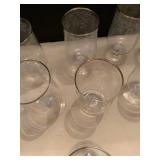 Crystal water goblets with silver tone rim (one cracked)