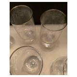 Crystal water goblets with silver tone rim (one cracked)