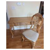 Handcarved Wellesley Guild French provincial style desk, 30x53x25, chair