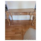 Handcarved Wellesley Guild French provincial style desk, 30x53x25, chair