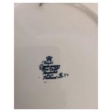 Blue delft plate in pewter frame, pewter candlestand with hanging snuffer and more